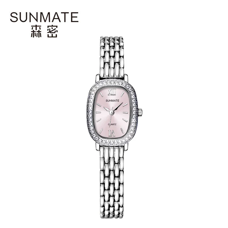SUNMATE Brand Luxury Fashion Elegant Waterproof Luminous Needle Watch Bracelet Diamond Stainless Steel Quartz Women's Watch