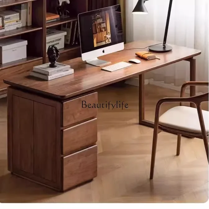 

ls 04North American black walnut desk with drawers all solid wood new Chinese home desk