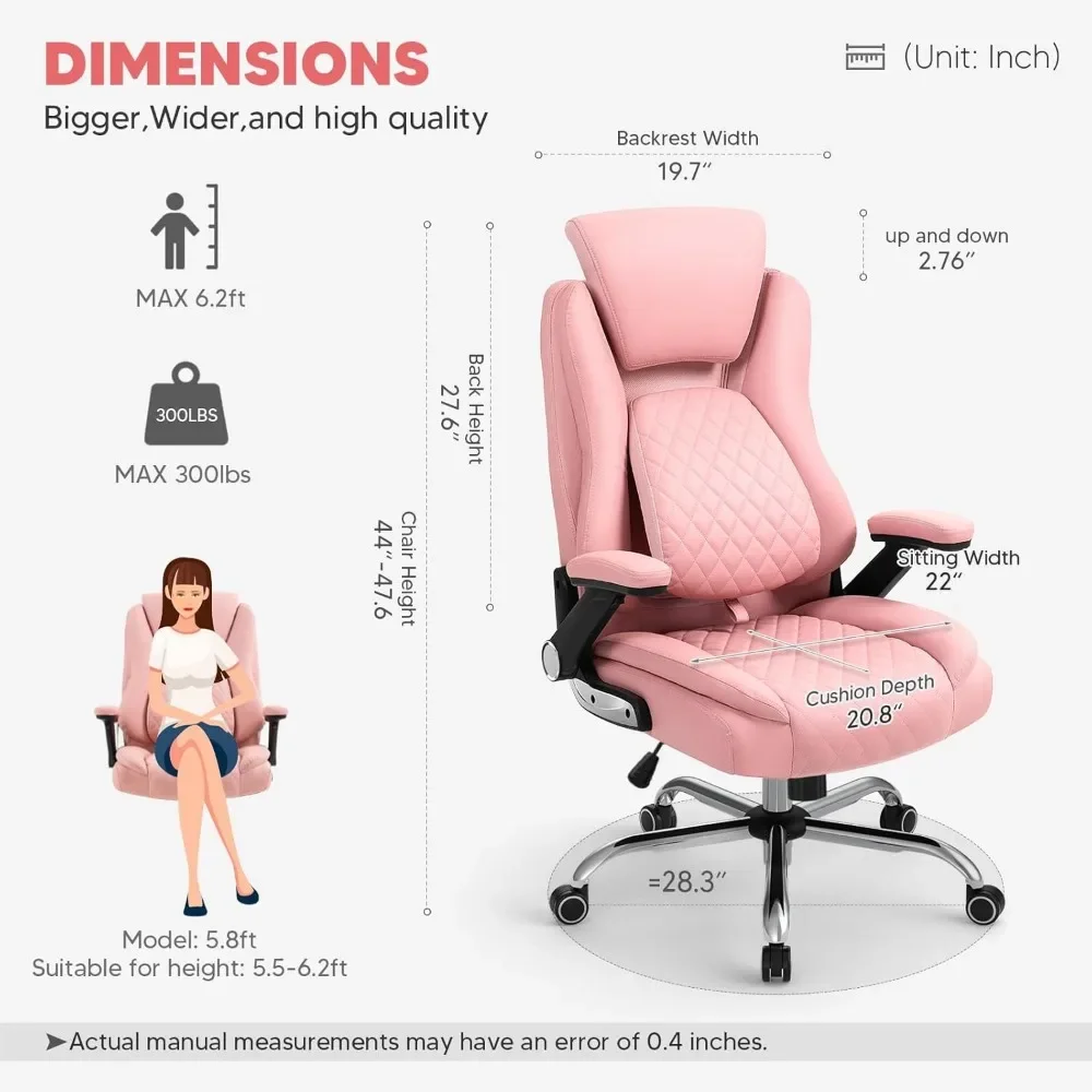 Ergonomic Executive Office Chair High Back Leather Computer Desk Chairs with Wheels and Flip-up Arms, Adjustable Headrest