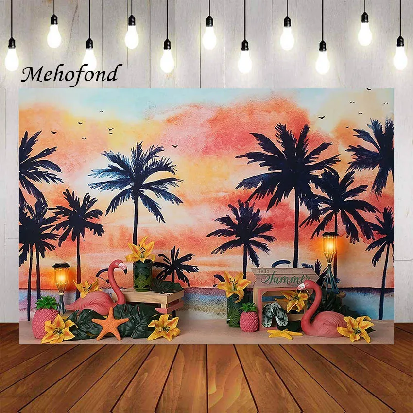 Mehofond Photography Background Summer Flamingo Tropical Hawaiian Beach Birthday Party Portrait Decoration Backdrop Photo Studio