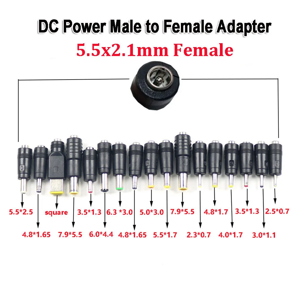 DC Power Male to Female Adapter6.0x4.4mm 6.3x3.0mm 5.5x2.5mm 5.5x2.1mm 5.5x1.7mm 4.8x1.7mm 4.0x1.7mm 3.5x1.35mm Laptop Connector