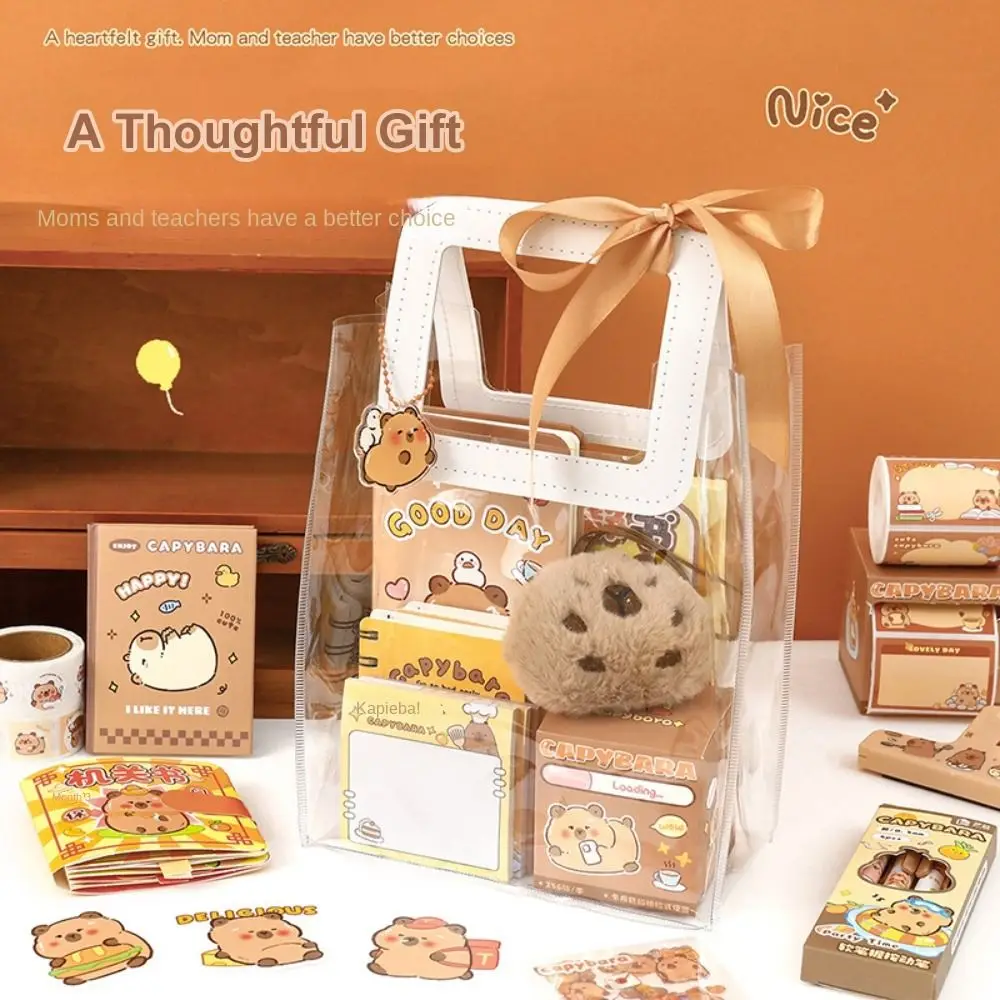 127PCS Cartoon Capybara Stationery Set Abundant Birthday Gift with Handbag Cute Graduation Gift for Primary School Students