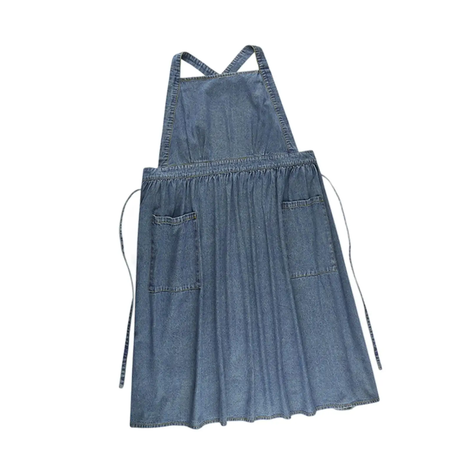Denim Work Apron with Pockets, Cross Back Design for Cooking and Gardening