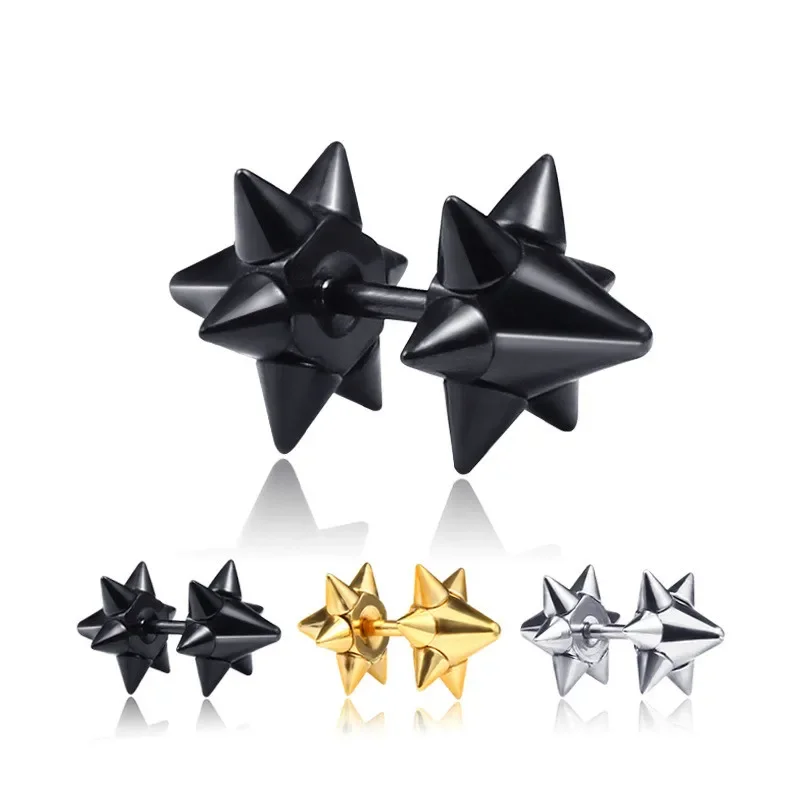 1 Pair Women And Men Fashion Non Allergic Titanium Steel Screw Stud Earrings Piercing Earrings For Halloween Spiked