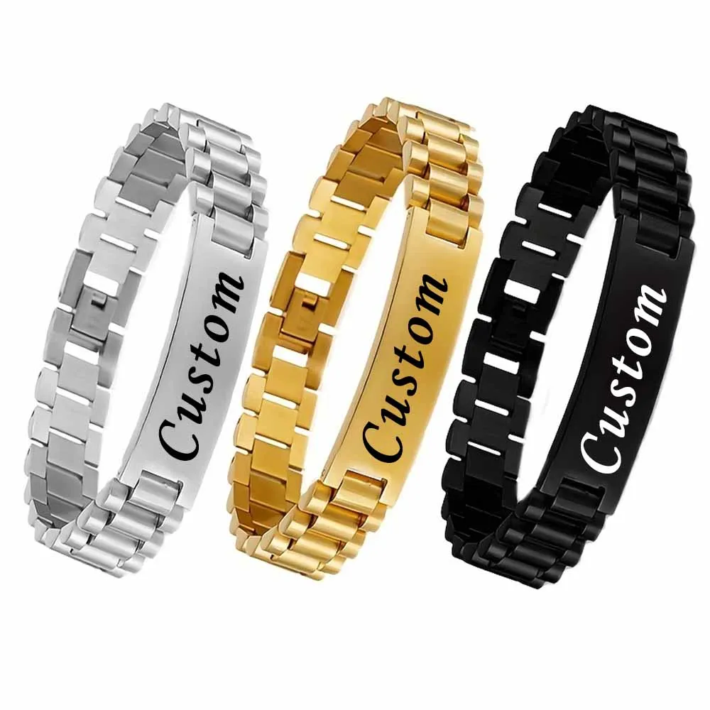 12mm Custom Text Name Men Stainless Steel Bracelet Watch Band Personalized Engrave Logo ID Bracelets for Women Gift Jewelry