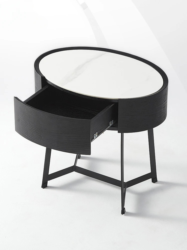 Bedside table metal oval minimalist modern rock panel integrated side cabinet storage and storage cabinet combination