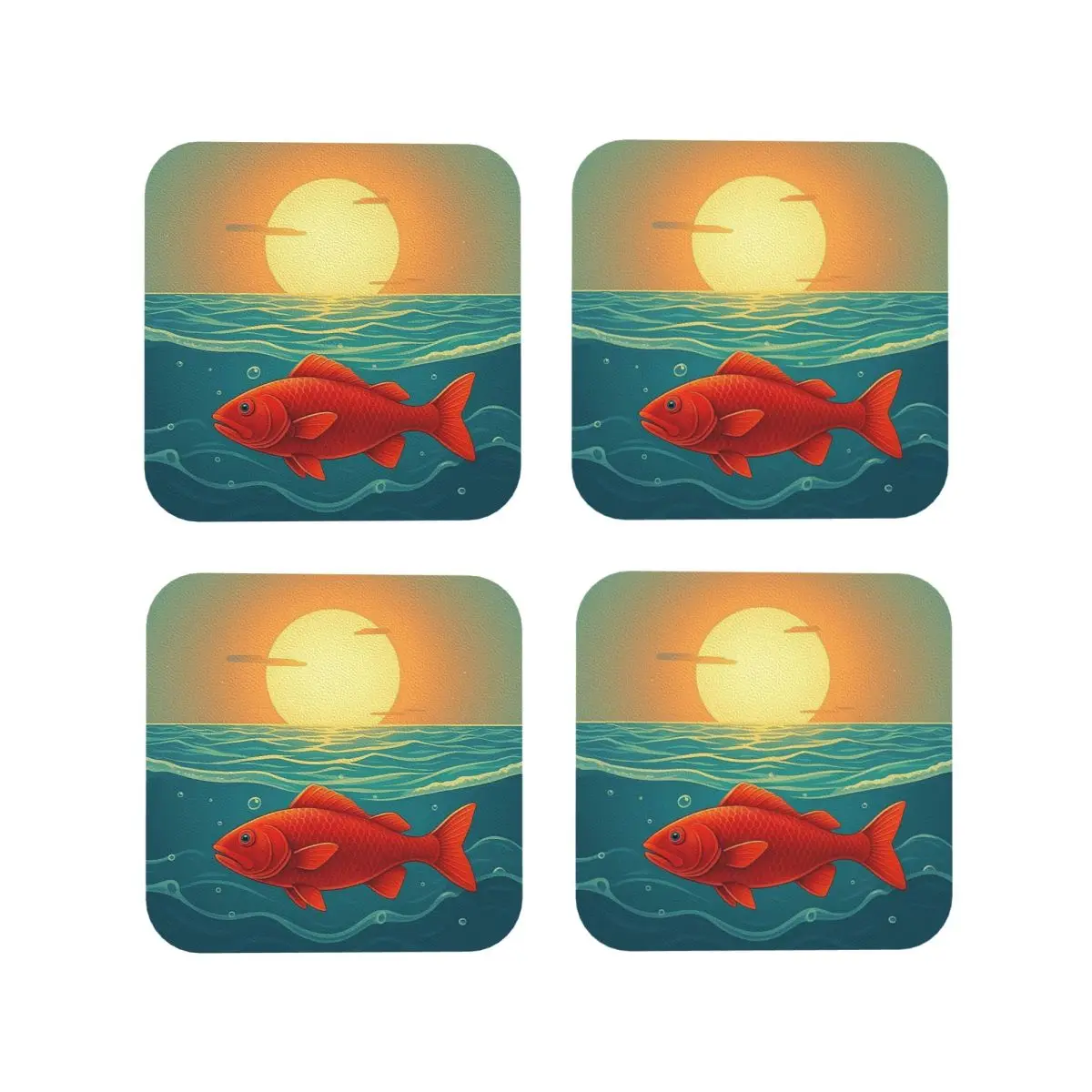 

Golden Horizon And The Red Fish Подставки Кухонные салфетки Изоляционные коврики для чашек Кофейные коврики для декора Домашняя посуда Подушечки Набор из 4 шт.