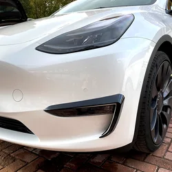 2Pcs For Tesla Model 3 Y 2017-2024 Car Front Fog Light Cover Lamps Blade Trim Spoiler Wind Knife Bumper Gloss Black ABS Tuning