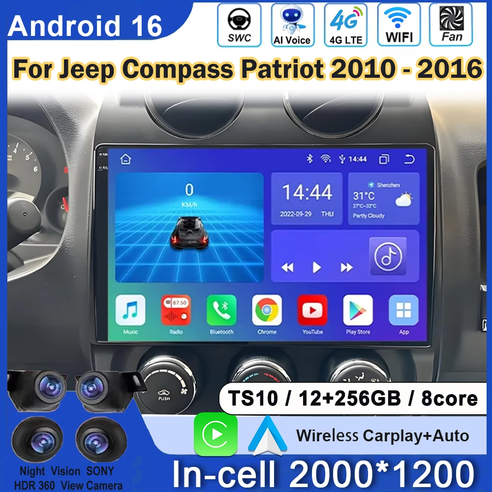 Car Radio Carplay For Jeep Compass Patriot 2010 - 2016 Head Unit Multimidia Video Player Screen QLED Screen Stereo No 2din DVD