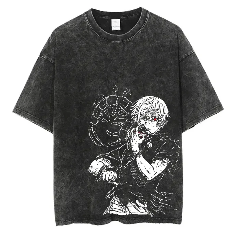 

Anime Tokyo Ghoul Washed Tshirts Hip Hop Retro Punk Gothic Cotton Vintage T-Shirt Harajuku Casual Women Men Short Sleeve Top