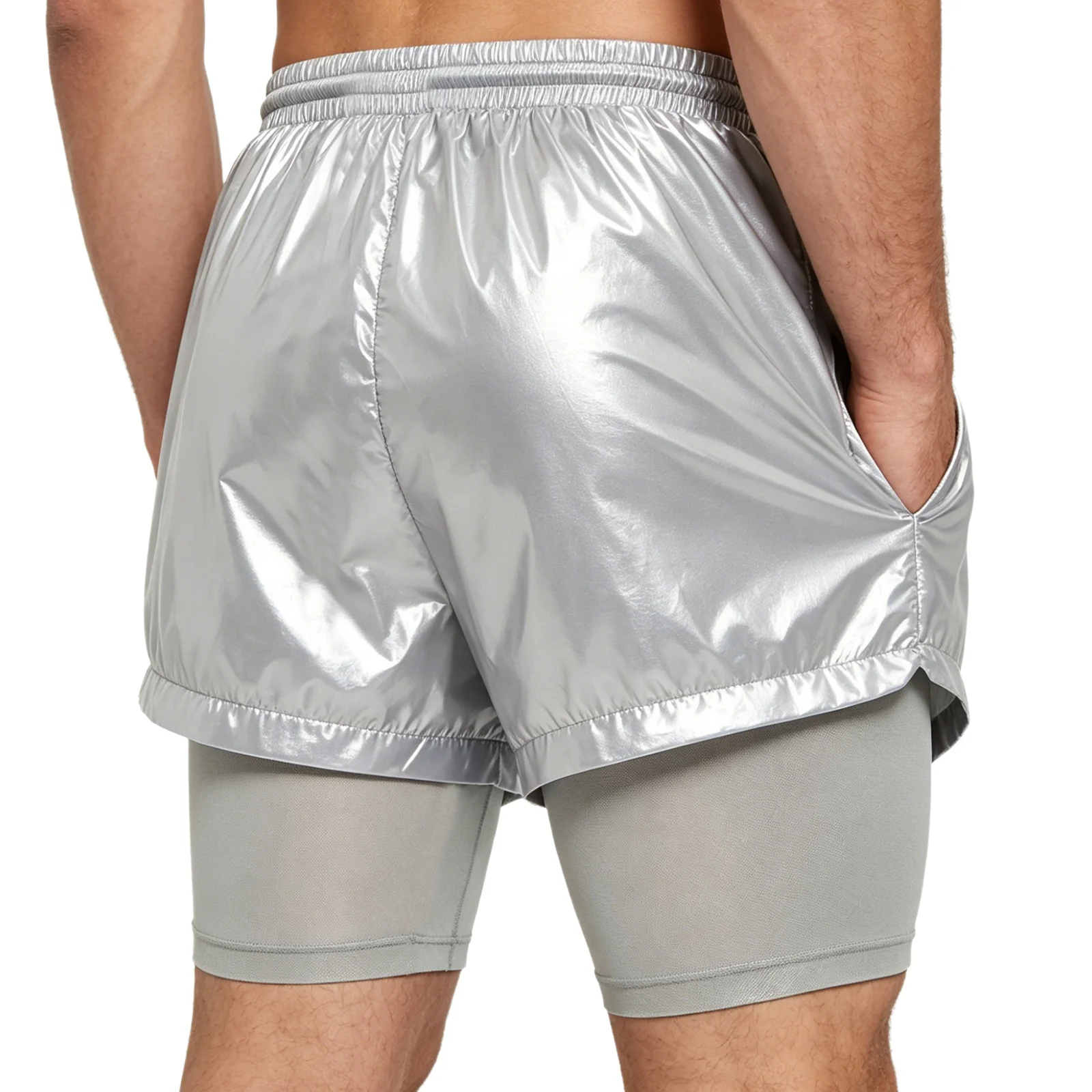 

Men Swimsuit Shiny Boxer Shorts Sport Shorts Swim Trunks Athletic Bottoms Avoid Embarrassme Double Layer Shorts Trunks Swimwear