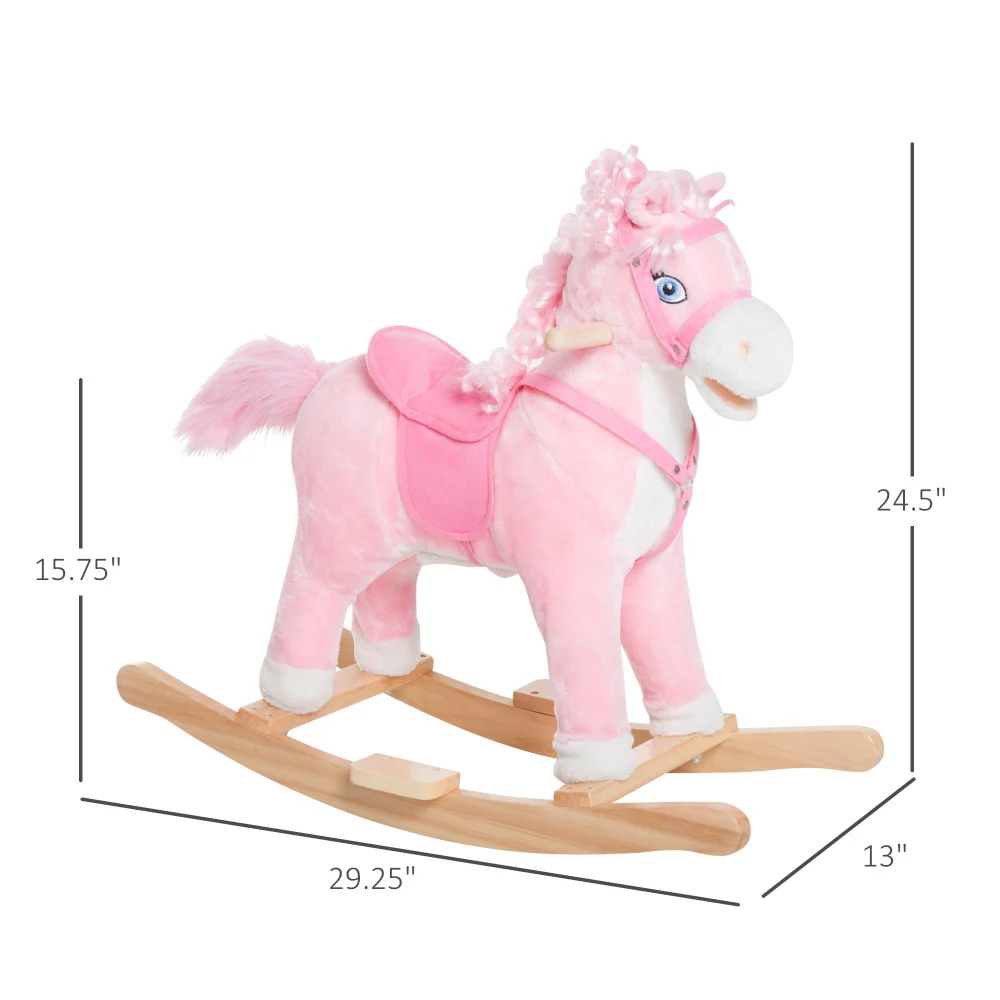 Crianças viajam no cavalo de balanço brinquedo de pelúcia para crianças com sons realistas e cauda oscilante para crianças de 3 anos