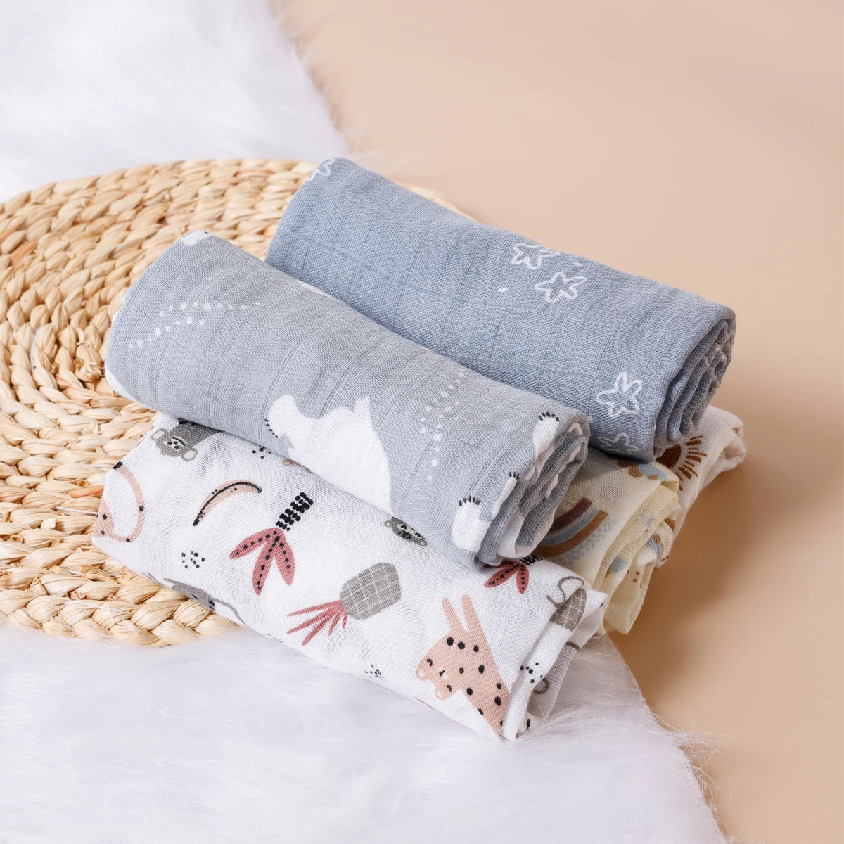 Kangobaby # Mein weiches Leben # Neues 5-teiliges Set, multifunktionales Baby-Musselin-Lätzchen, Neugeborenen-Decke, atmungsaktiver Kinderschal, 60 x 60 cm – Detail 1