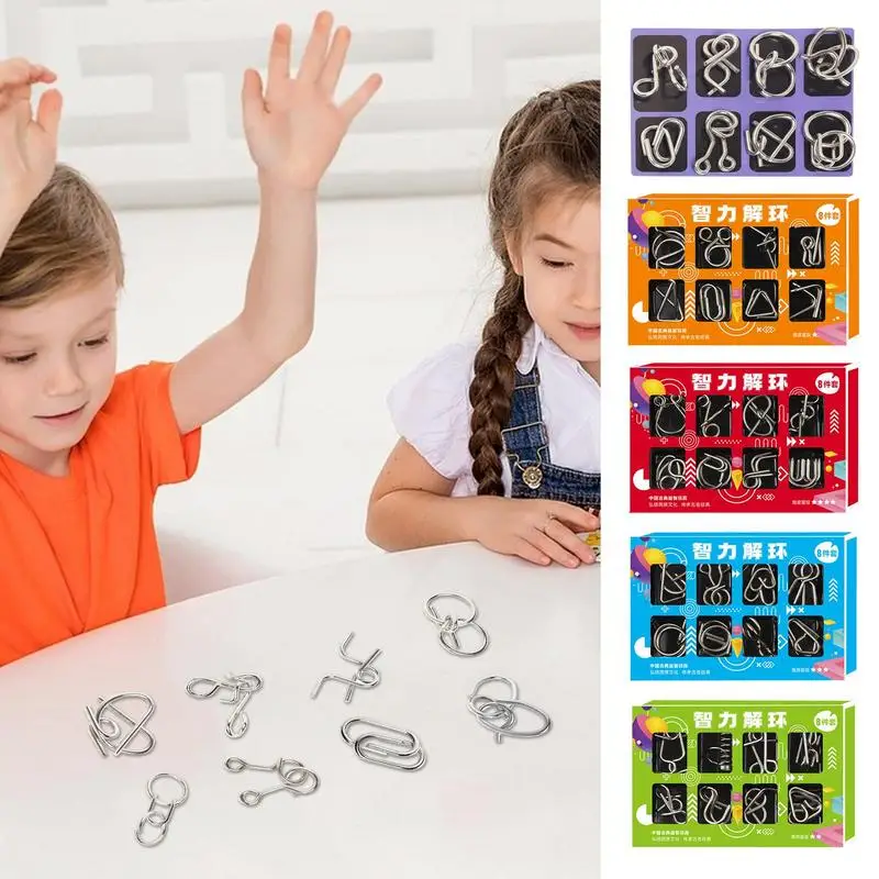 8 Pcs Wire Puzzle Set Fine Motor Skill Development Iron Unlock Interlock Game Brain Teaser Puzzle Game Test Toy For Kids Adults