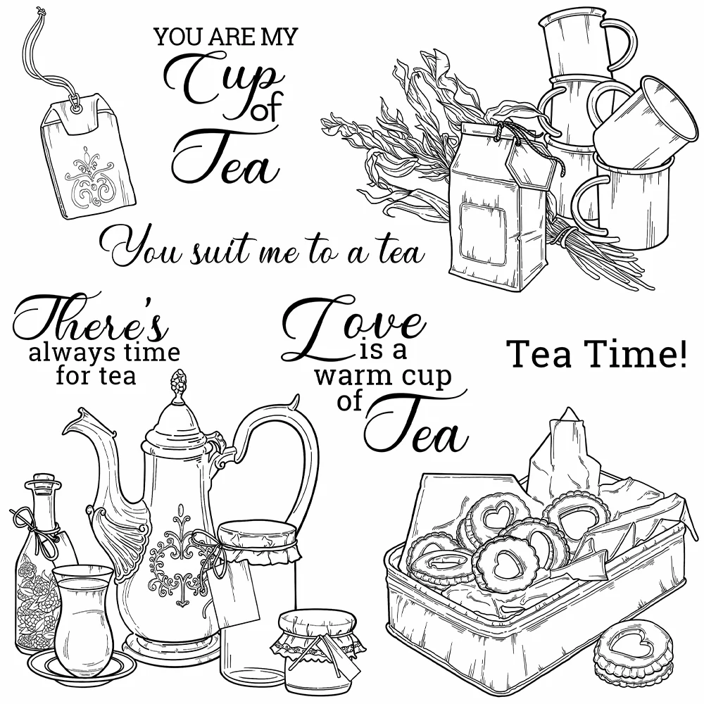 Mangocraft Vintage Tea Set Dessert Cutting Dies Clear Stamps DIY Scrapbooking Supplies Metal Dies Silicone Stamps For Card Decor