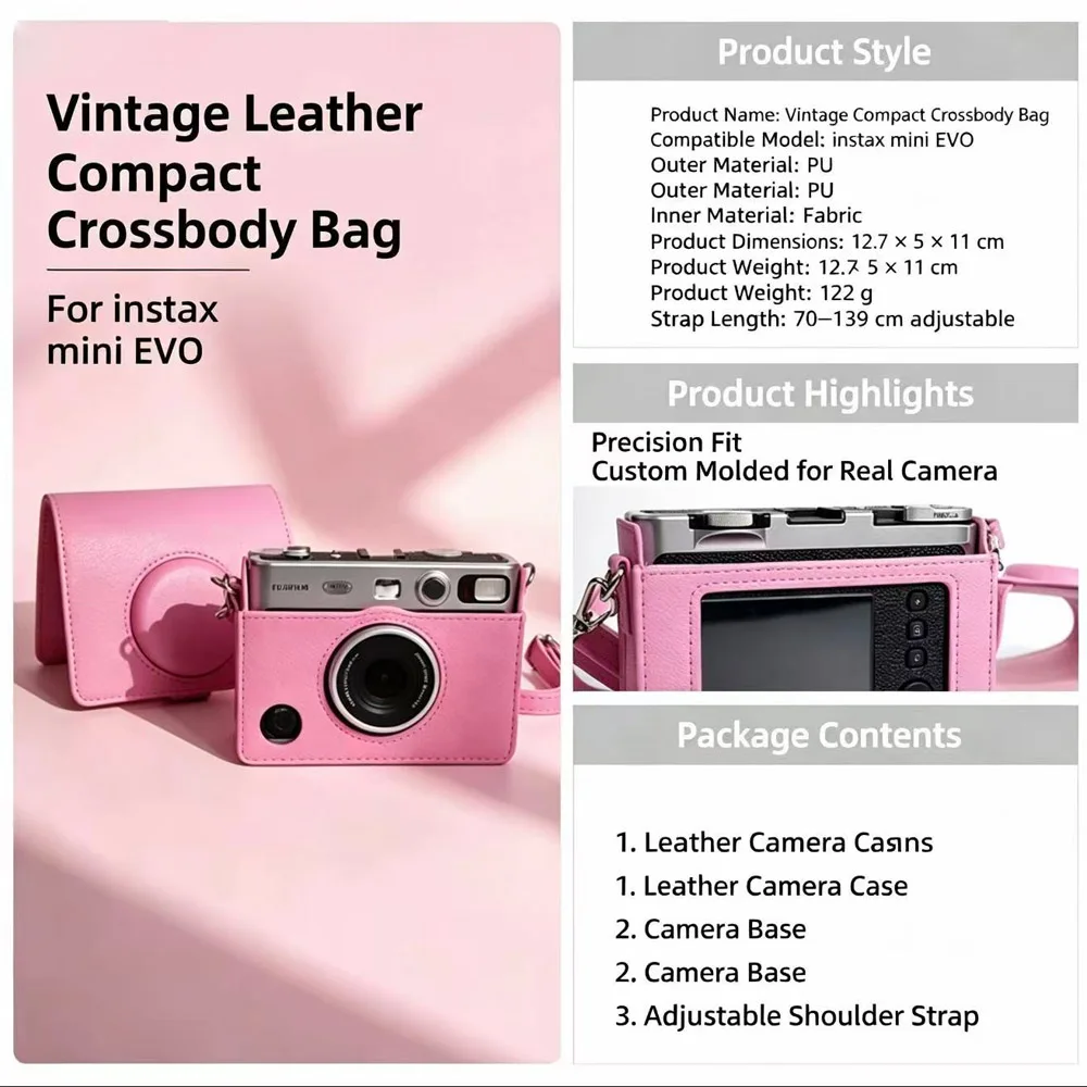Pink /Light Pink Camera Bag Cherry Blossom Fitted Storage Protective Case Crossbody Bag for Fujifilm Instax Mini EVO Camera Bag
