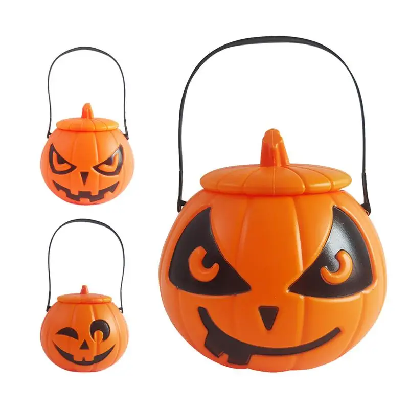 

Candy Basket Pumpkin Pails Trick Or Treat Jack O Lantern Candy Goodies Basket With Lid Pumpkin Candy Holders Container For Kids