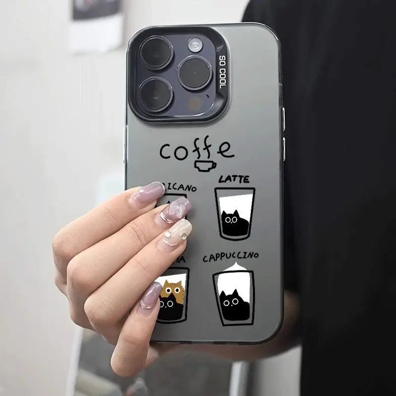 Creative patchwork cat phone case for iPhone 17 16 15 14 13 12 11 Pro/ Max/Plus shock-proof rear cover anti-fingerprint