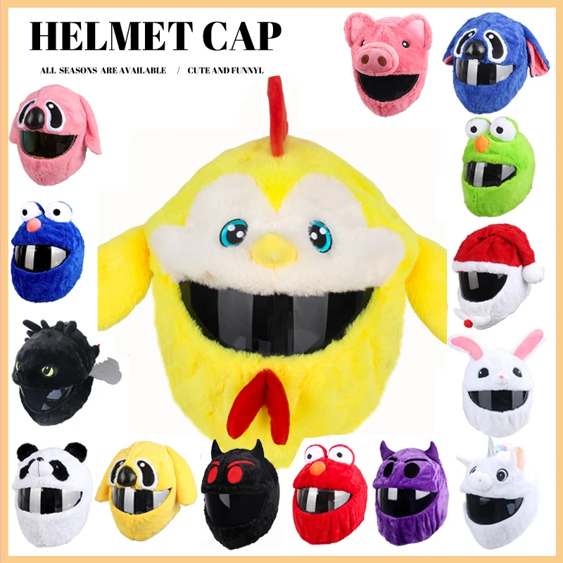 Helmet Protection Headgear Cover Cartoon Fluffy Plush Set For Motorcycle Full-Face Protective Case Motorbike Safety Trendy