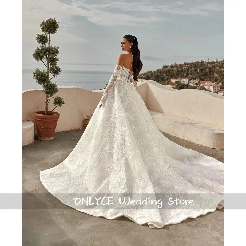 ชุดแต่งงานลูกไม้สั่งตัด แขนยาว สไตล์เจ้าหญิง สีขาวหรูหรา ชุดเจ้าสาวสั่งทำพิเศษ ชุดแต่งงาน Noiva