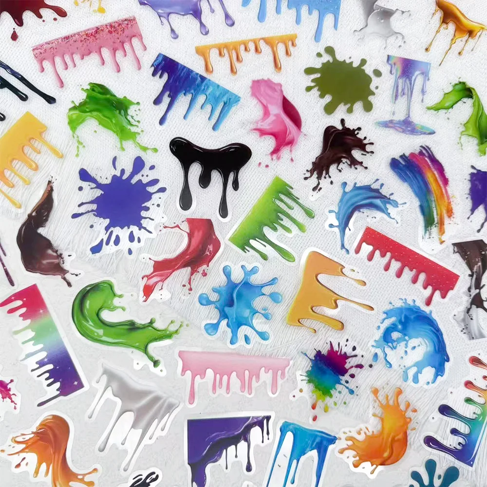 50pcs Dripping Paint Transparent PET Stickers Decals For Laptop Notebook Refrigerator Helmet DIY Graffiti Aesthetic Stickers