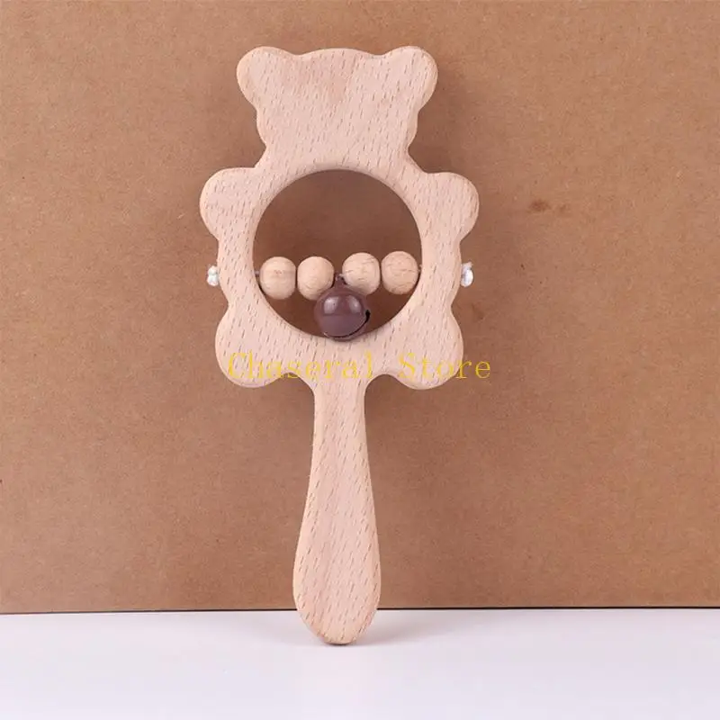 E7CE 5 Pcs Baby Rattles Natural Wooden Teether Crochet Bead Bracelet Music Hand Set Gym Montessori for Newborn