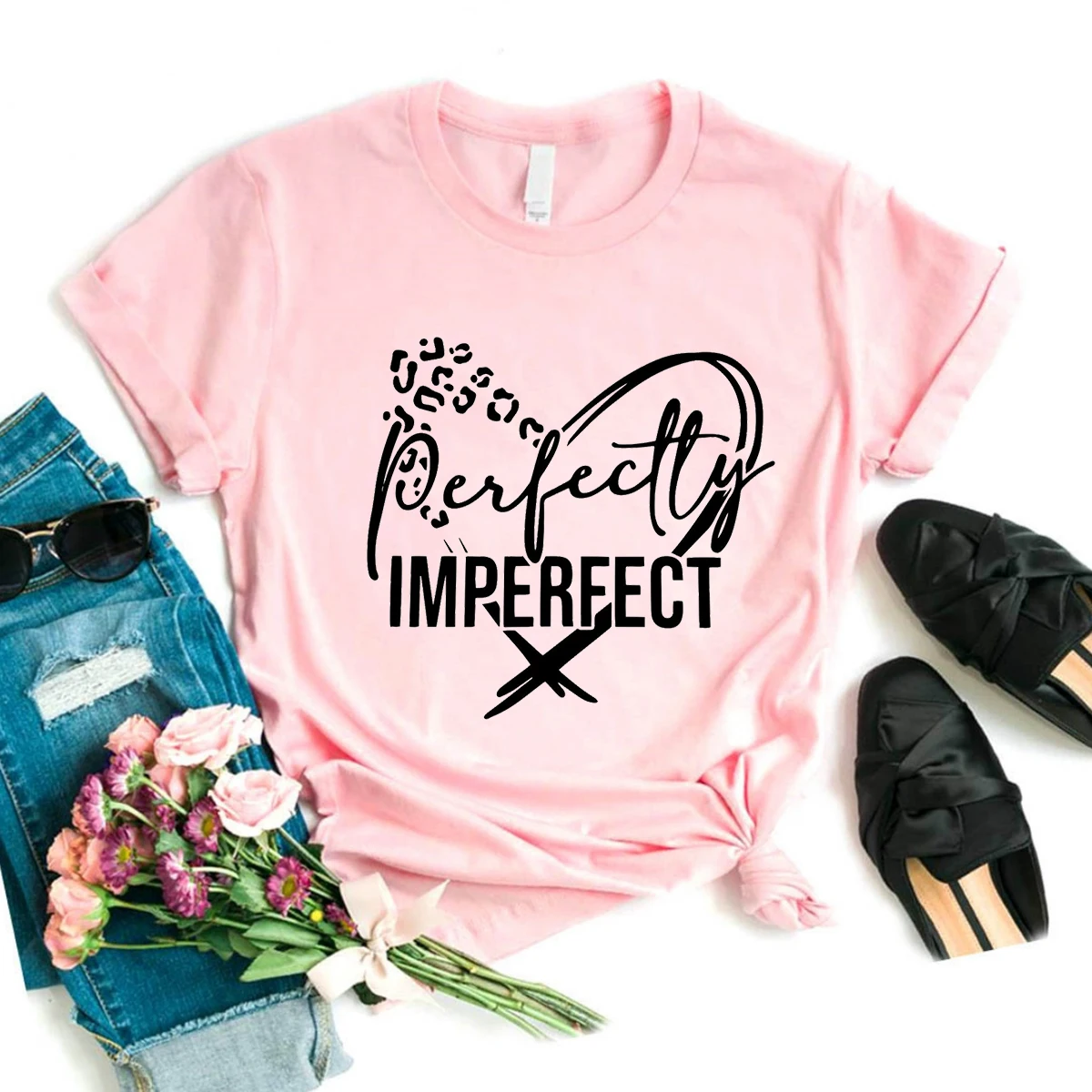 

New Perfectly Imperfect Love Graphic Printed T-Shirt Women Fashion T-Shirt Girls Summer Tops White/Black/Pink Tshirt Female