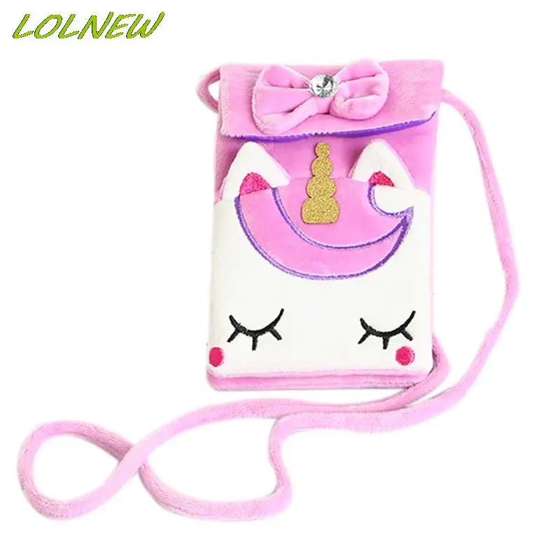 Soft Plush Unicorn Children Coin Purse Cute Cartoon Animal Magnet Hook Girl Shoulder Bag Purse Mini Handbag Messenger Bag