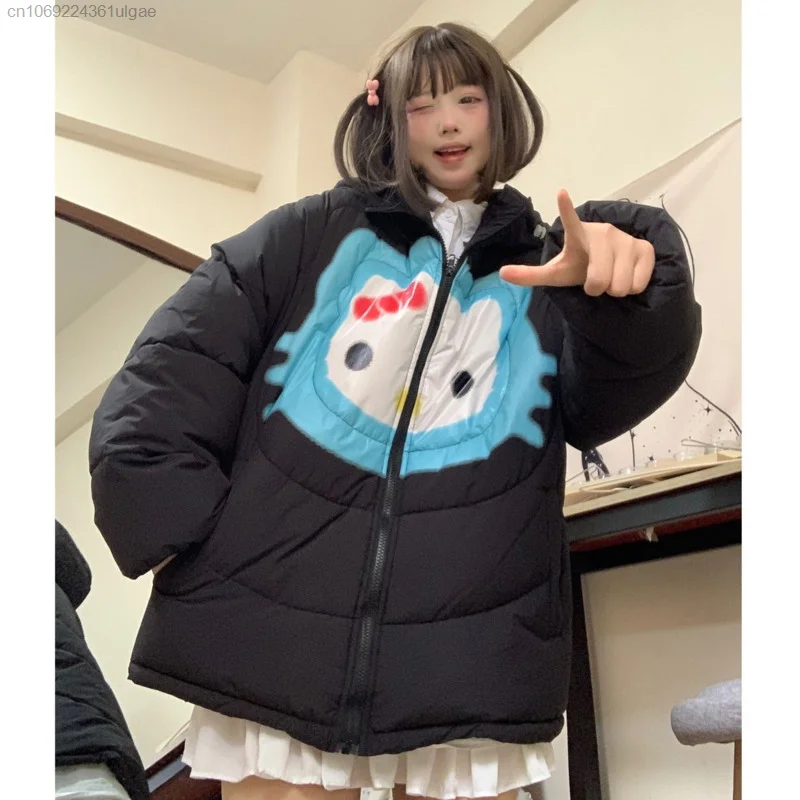 Sanurgente Hello Kitty-Veste rembourrée à capuche pour femme, vêtements de dessin animé, manteau chaud, haut Y2K, style japonais, mignon, mode Harajuku, hiver, nouveau