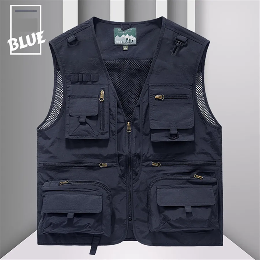 

Summer Men Mesh Vest Multi-Pocket Breathable Sleeveless Jacket Male Tactical Hiking Fishing Cargo Waistcoat Outdoor Clothing