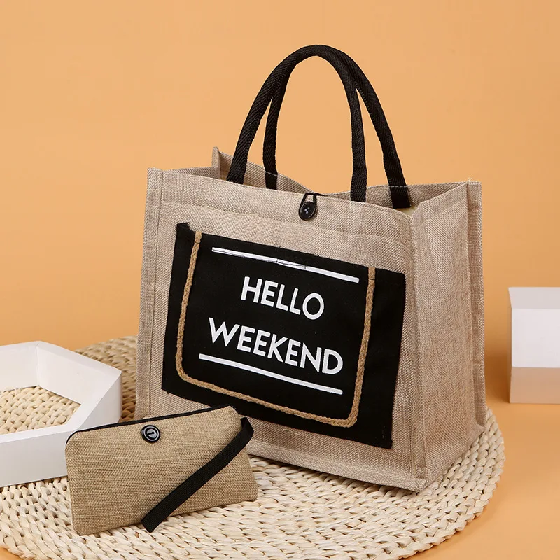 Vintage Women Shopping Bags Linen Shopper Tote Large Summer Beach Handbags Portable Eco High Capacity Shoulder Bag for Ladies