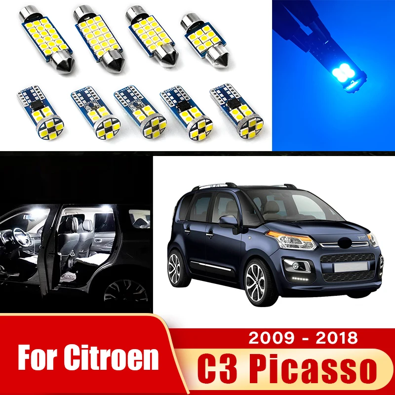 10 Lâmpadas LED para Carro Citroen C3 Picasso 2009-2018, Acessórios de Iluminação Interna: Luz de Teto, Luz de Leitura, Luz de Pé, Luz de Porta-Malas e Luz de Porta-Luvas