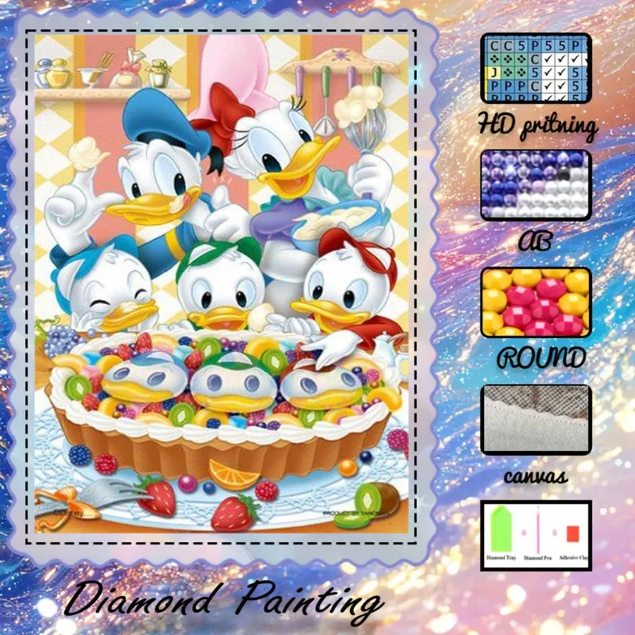 1 Stück - Potdemiel-5D-DIY - Beflockter Stoff - Spezialbohrer - Diamantmalerei-Set - Cartoon-Ente, Dessert - Diamantkunst