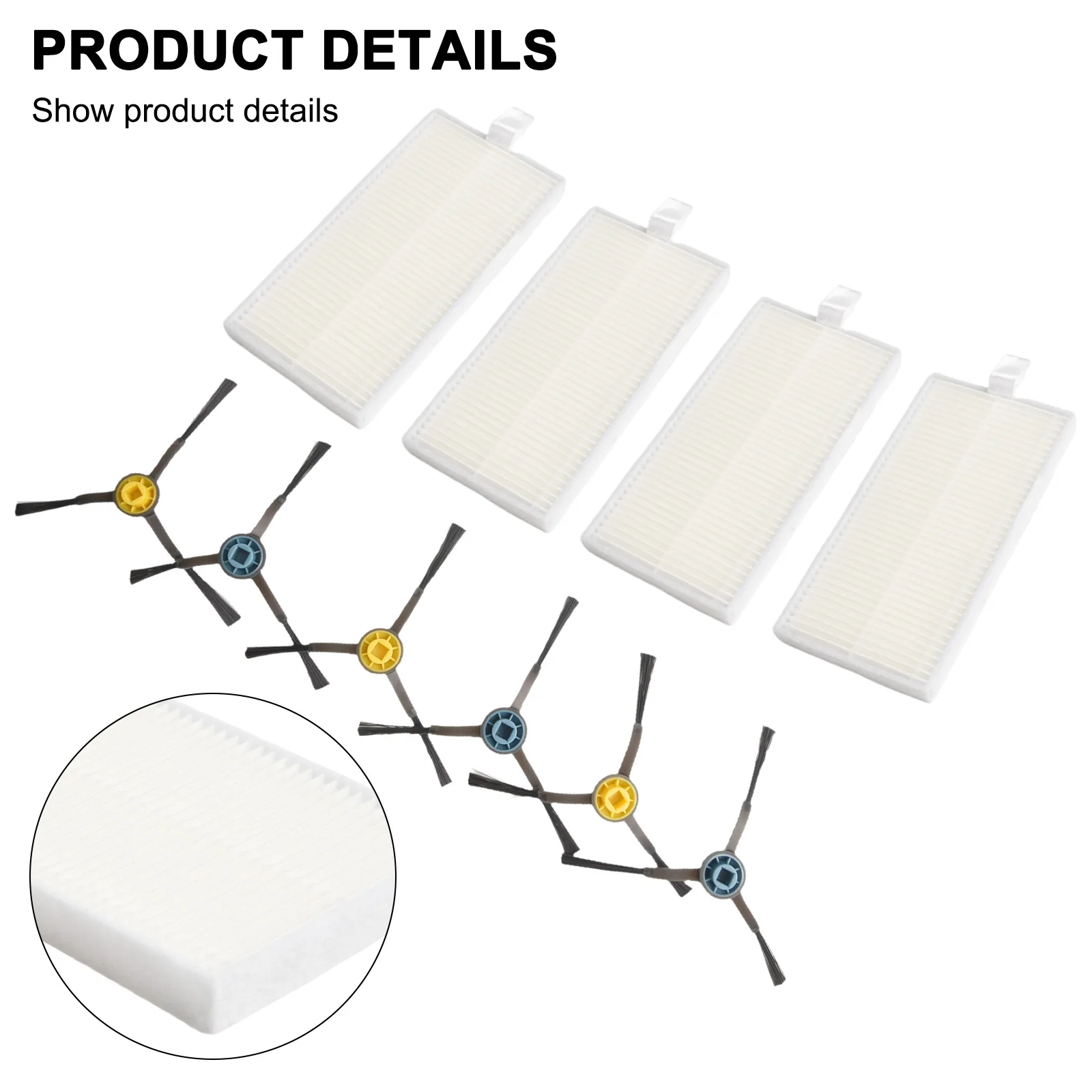 Side Brushes And Filters Kit For Midea M/6 VCR21LDSW Vacuum Cleaner Parts Replacement Accessories Nylon Plastic Black White