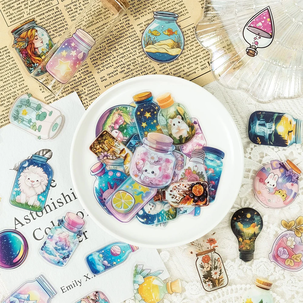 10/30/50pcs Transparent Cute Animal in The Bottles World Stickers Aesthetic for Phone Stationery Laptop Waterproof Kawaii Decals