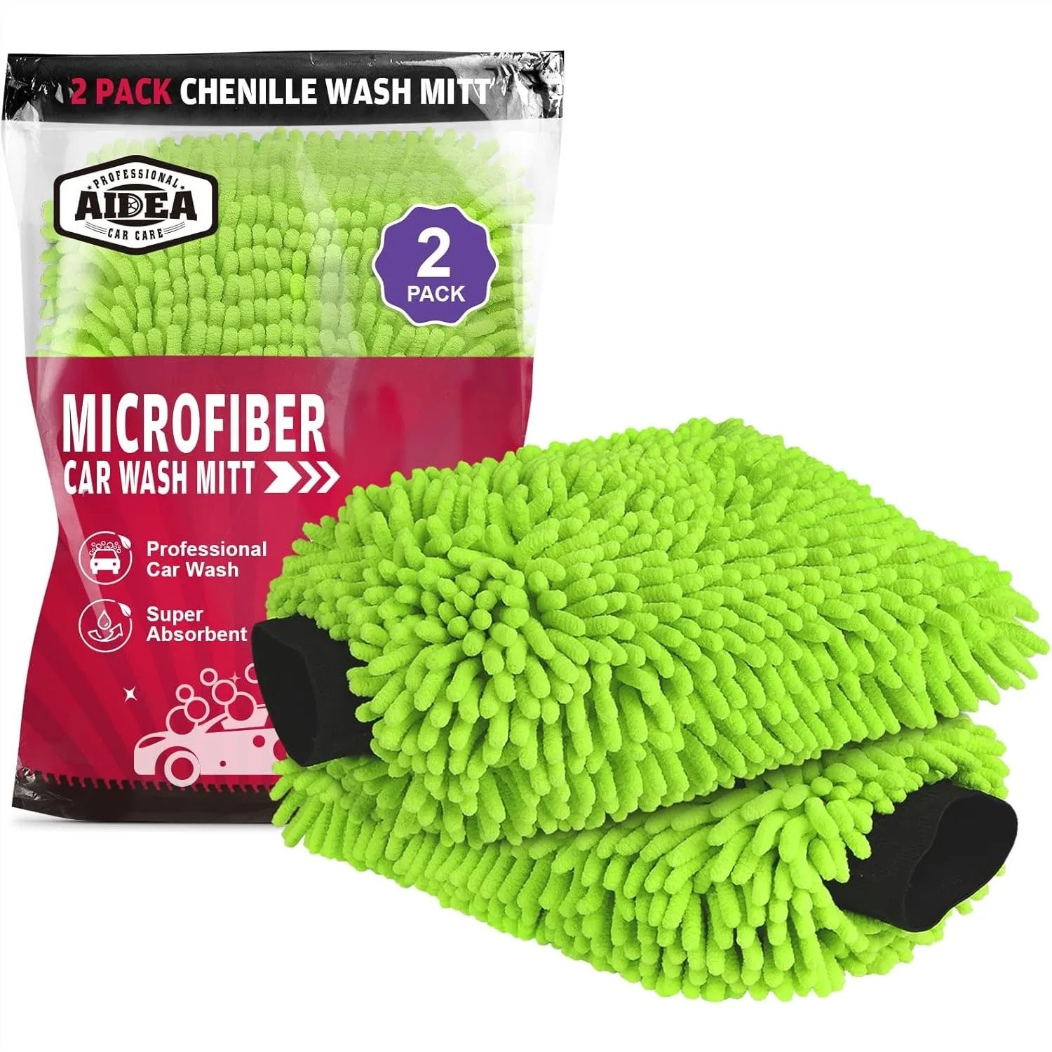 

Microfiber Car Wash Mitt 2-Pack, Scratch-Free Lint-Free Chenille Mitt for Car Detailing, Regular Size 7.12x10.14 Inches