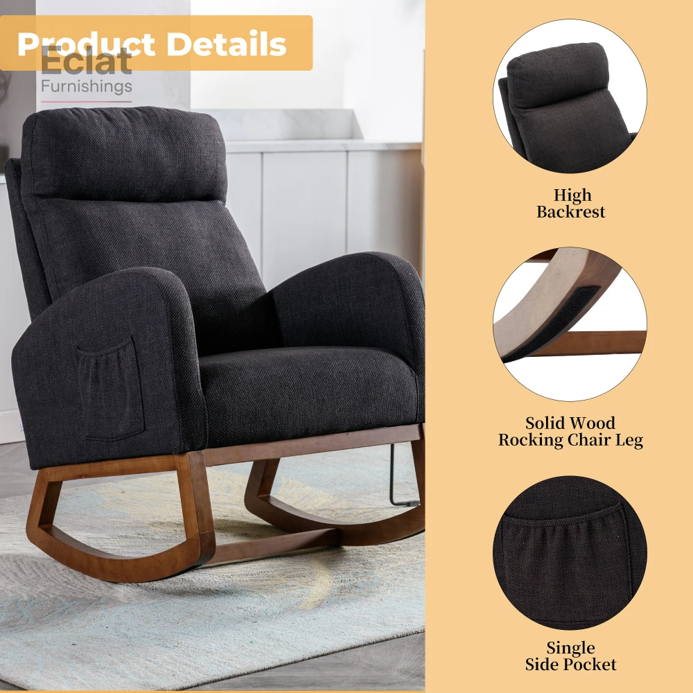 

Modern Glider Chair,Recliner Armchair with Wood Legs and Side Pocket,Nursery Rocking Accent Chair with High Back for Living Room