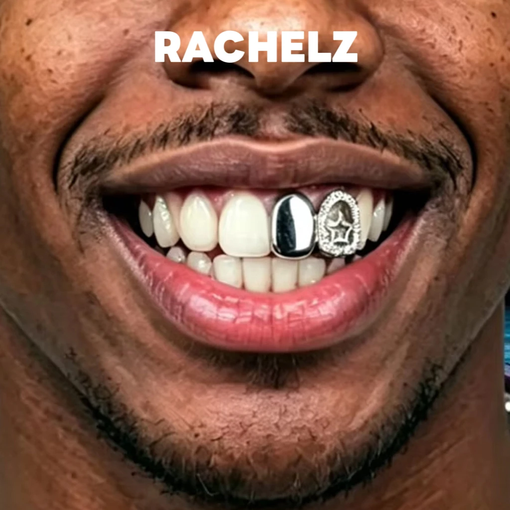 

RACHELZ Double Smooth Hollow Star Teeth Grillz Hip Hop Glossy Zircon Tooth Caps For Women Men Jewelry Dental Grills