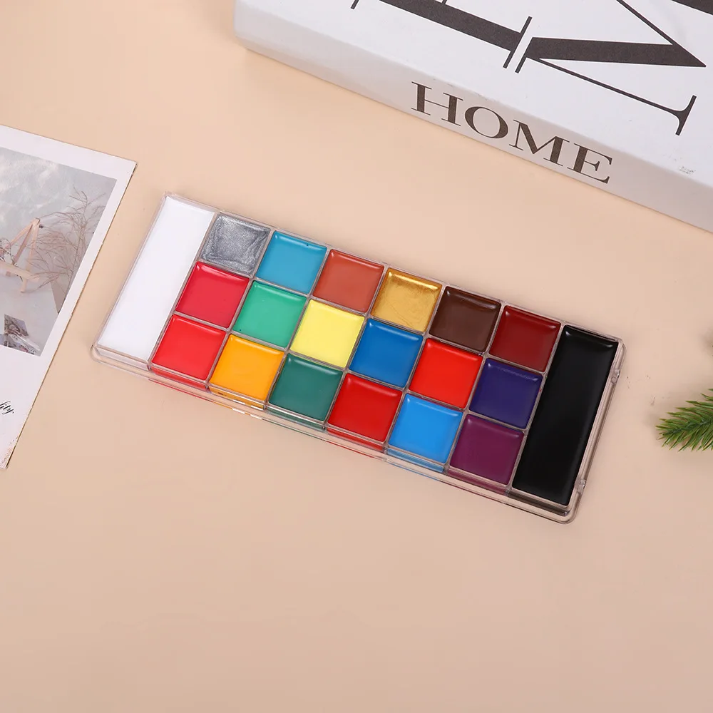 Nuevo Paleta de cara aceitosa de 20 colores, pintura al óleo corporal, maquillaje de escenario, pintura facial, paleta de maquillaje de Halloween
