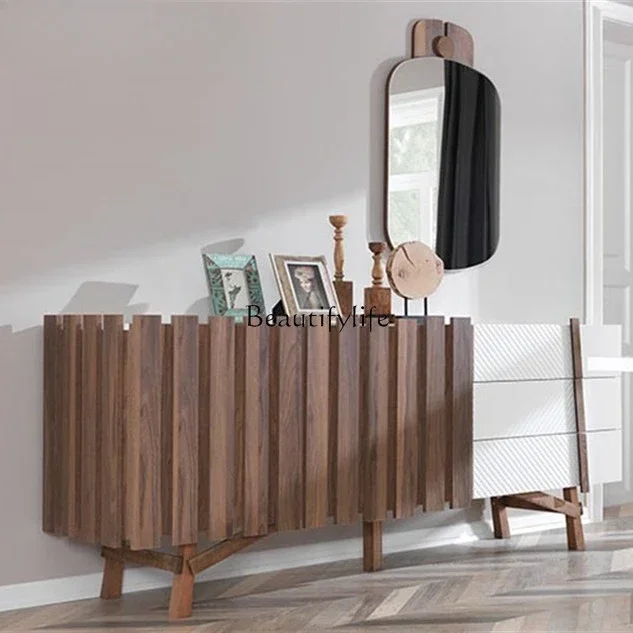 

88.Italian personalized creative meal tea cabinet Nordic simple modern entrance cabinet walnut color