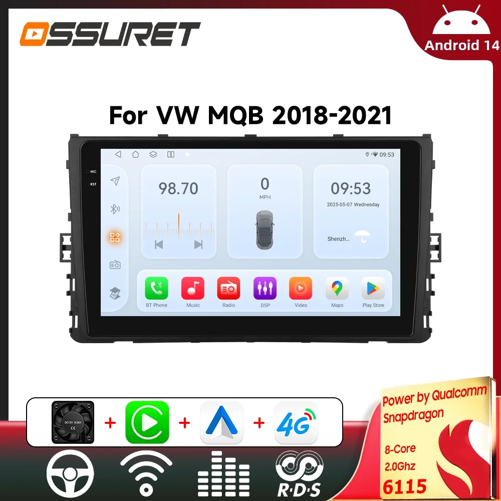 Systèmes intelligents de voiture pour VW MQB Polo 2018-2021, stéréo intelligent, lecteur multimédia 4G RDS, DSP, navigation GPS, Carplay 6115, WIFI 4G, autoradio