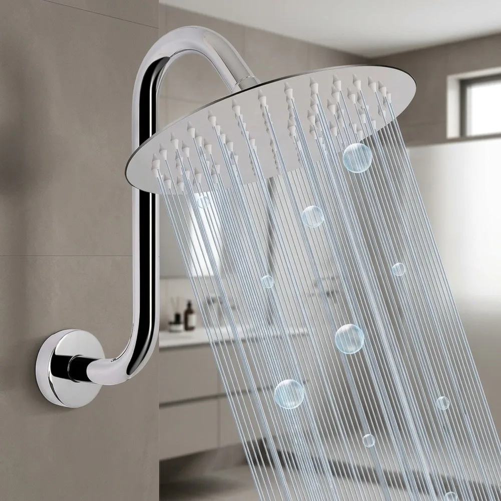 Marine Grade Stainless Steel for S Shaped Shower Arm 10 Inch Gooseneck Profile with Flange Mount and 1/2 Inch Male Pipe Thread