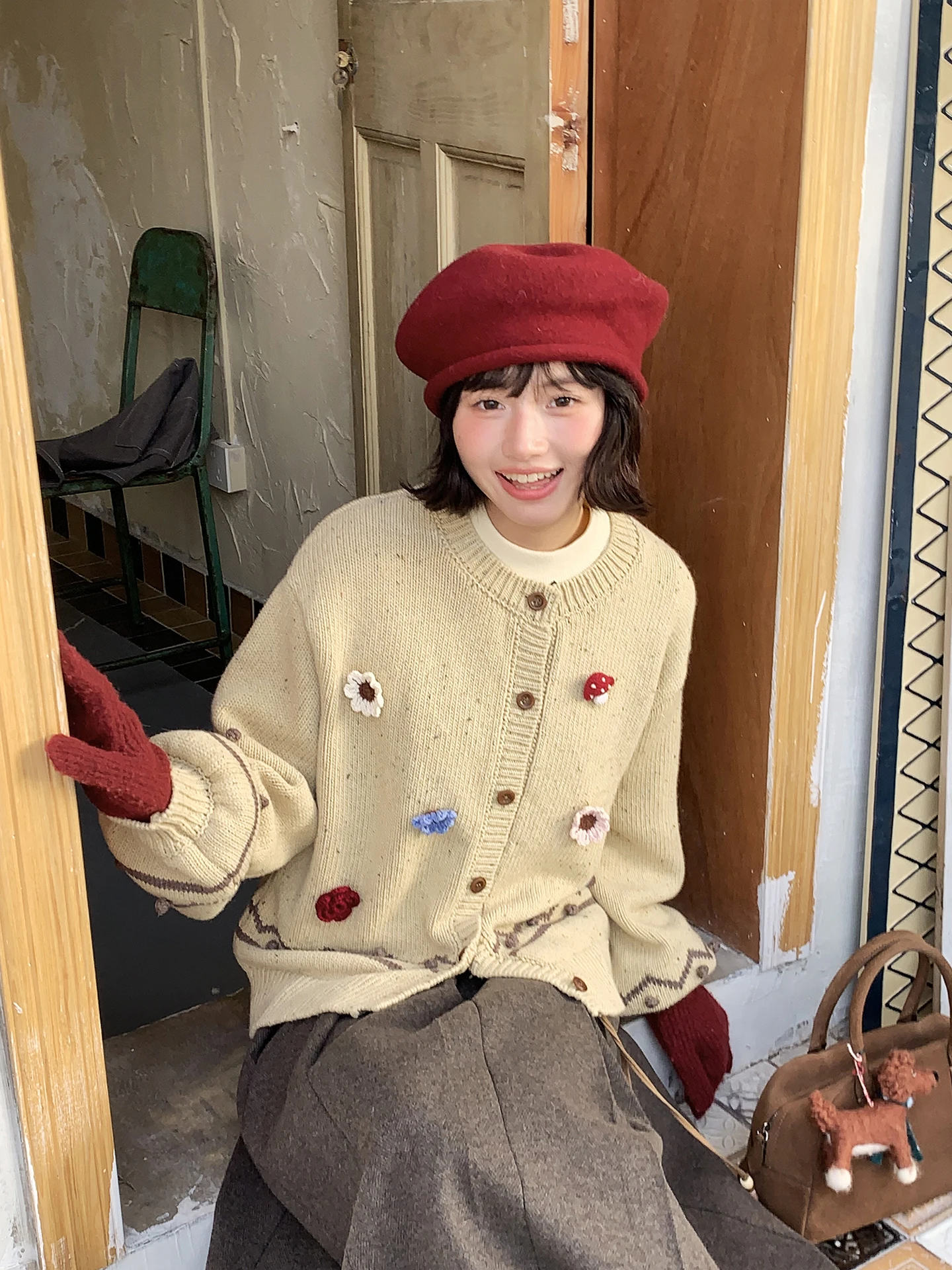 

Floral Decorated Open Cardigan Women's Outerwear Sweater Jaet Vintage Sle Loose Fit Long Sve Plant Floral Pattern