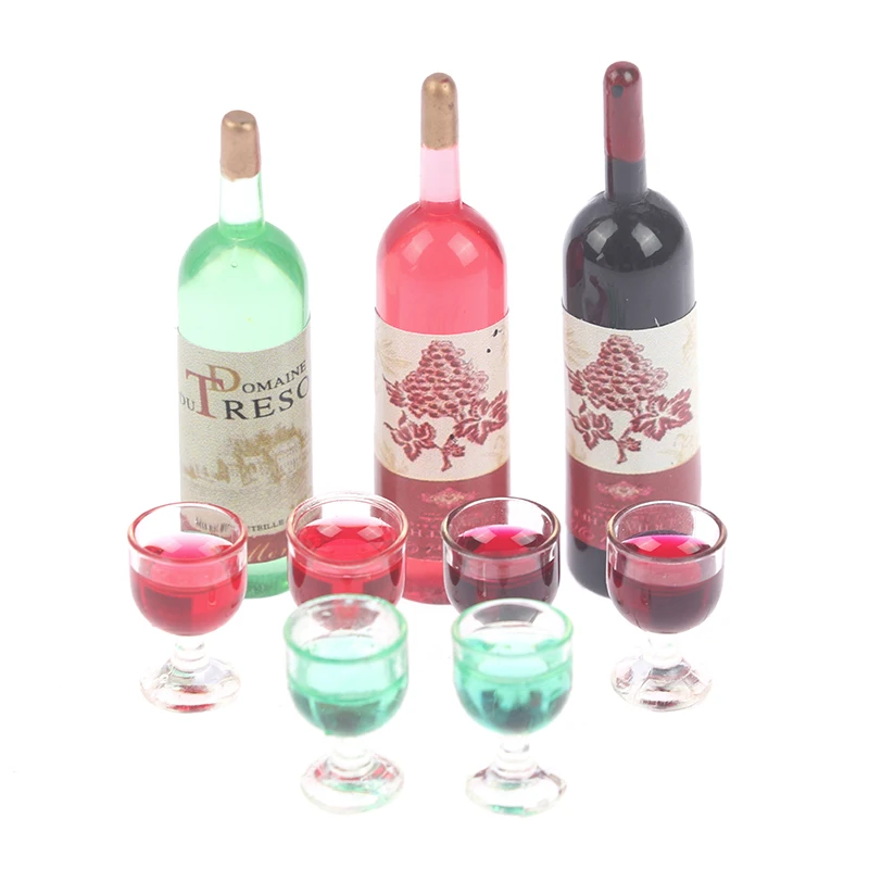 3 pz/set 1/12 simulazione in miniatura della casa delle bambole bottiglia di vino modello di bicchiere di vino giocattoli