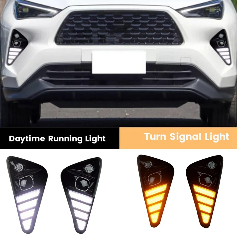 Car DRL Daytime Running Light LED Fog Lamps Dual Color Light For Toyota Yaris Cross 2023-2024 Turn Signal Light