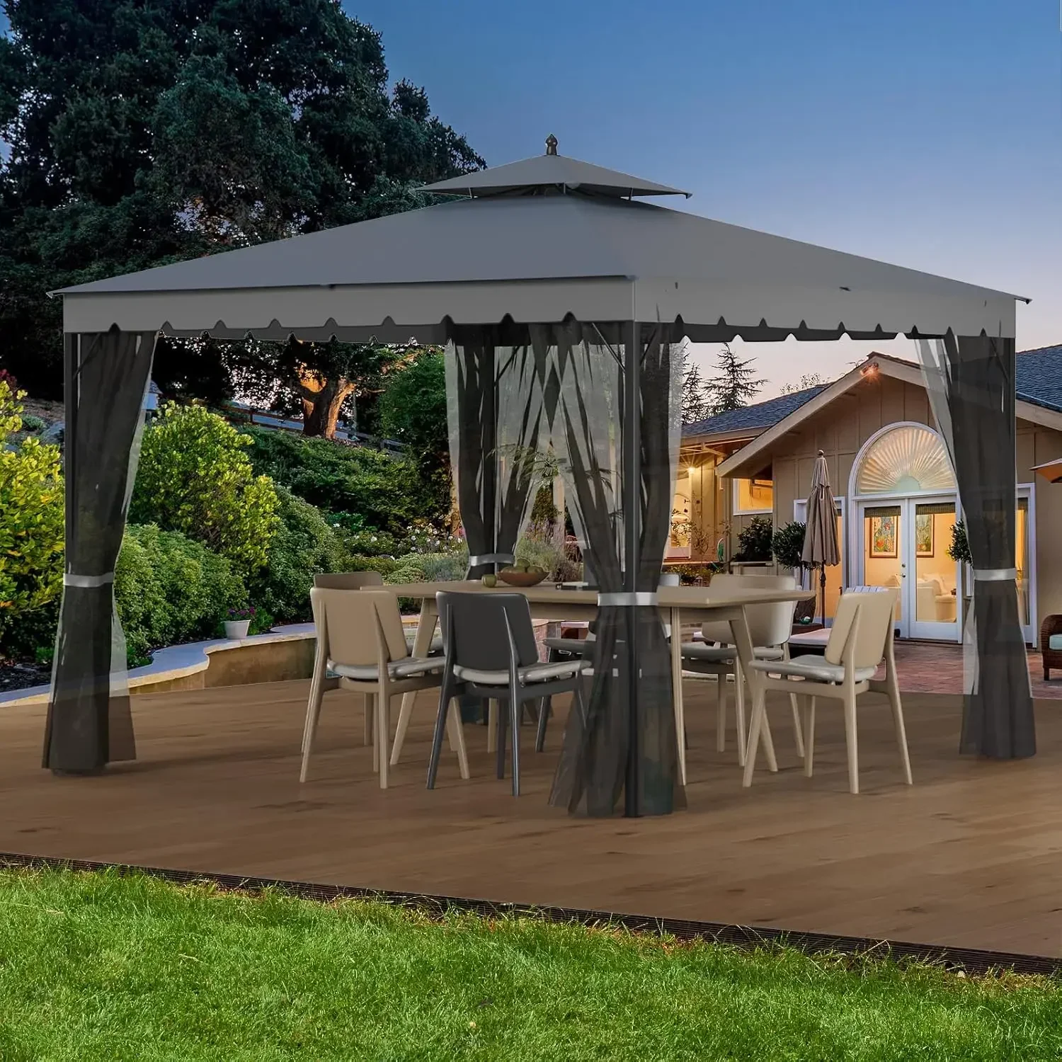 

10x10 Gazebo with Mosquito Netting,Sturdy Metal Outdoor Patio Gazebo[Heavy Duty Frame]Gazebos CanopyTent with DualAir Roof