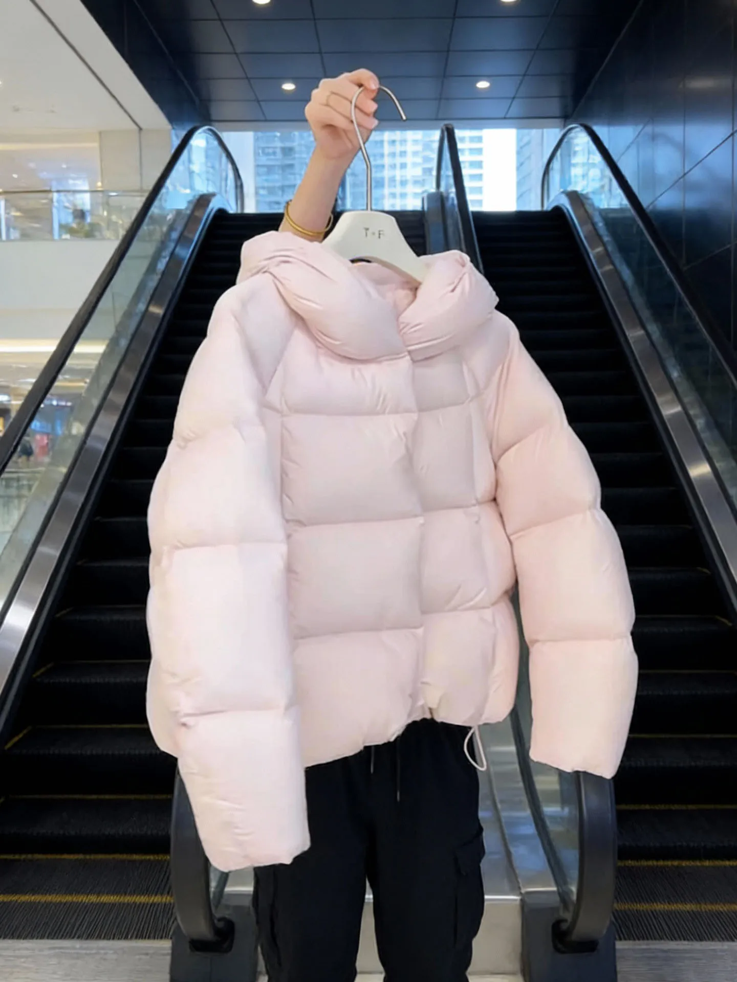 Pink Fluffy ort down Jaet Women's 2025 New Winter Thi Outerwear High Waist Long Sve Single-Breasted  Color