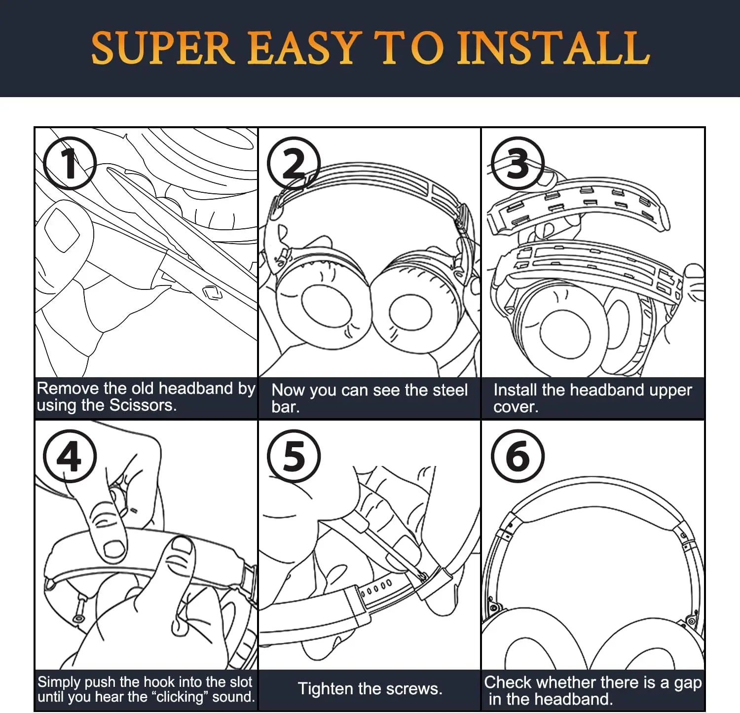 Easy Install Snap On Headband & Earpads for Sony WH-XB910N Headphone Headband Ear Cushion Cover Pad WH XB910N XB910 Headstrap