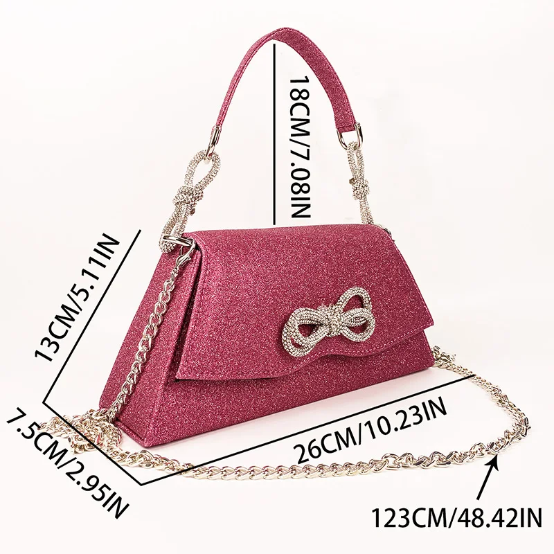 24 New French Bow Diamond Glitter Dinner Bag Mini Square Kelly Chain Hand Shoulder Crossbody borsa da donna