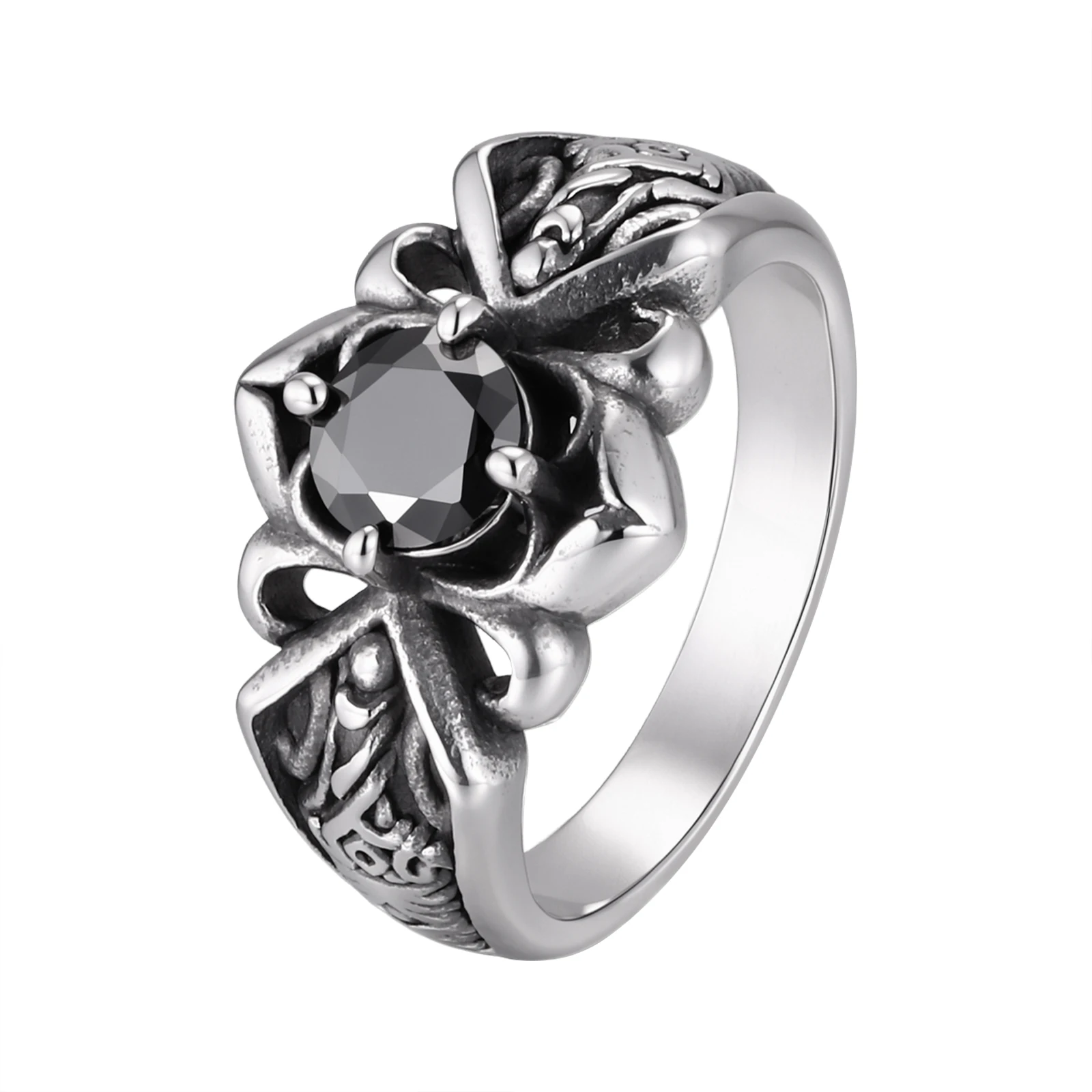 Stainless Steel Black Stone CZ Ring for Men Trendy Fashion Jewelry Gift Daily Wear Party Street Style Accessories Wholesale